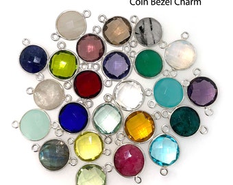925 Sterling Silver Bezel Gemstone Connector-Faceted Birthstone Connector-Silver Bezel Connector-Jewelry Making-Bulk Connectors-20mm-(1 pc)