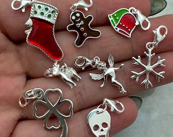 Gold Plated Or Sterling Silver Holiday Charms-Add on Charm With Clasp-Jewelry Making Charms-Bracelet Charm