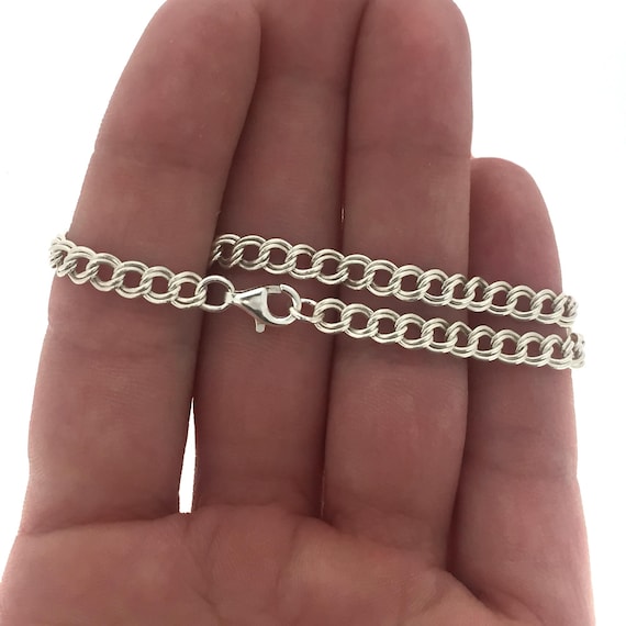 Sterling Silver Charm Bracelet - Double Plain Twisted Cable Oval