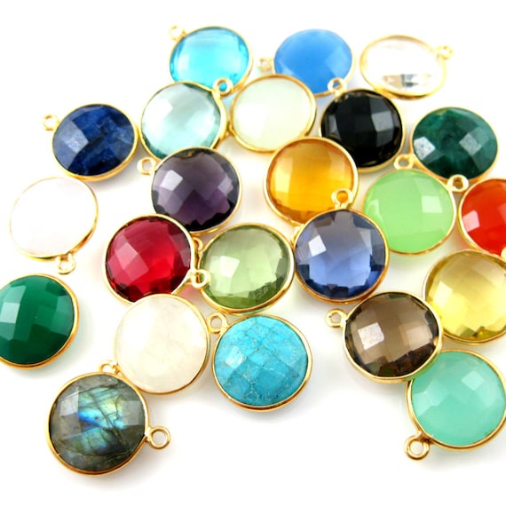 Bezel Gemstone Pendantfaceted Round Charmgold Plated Vermeil Etsy