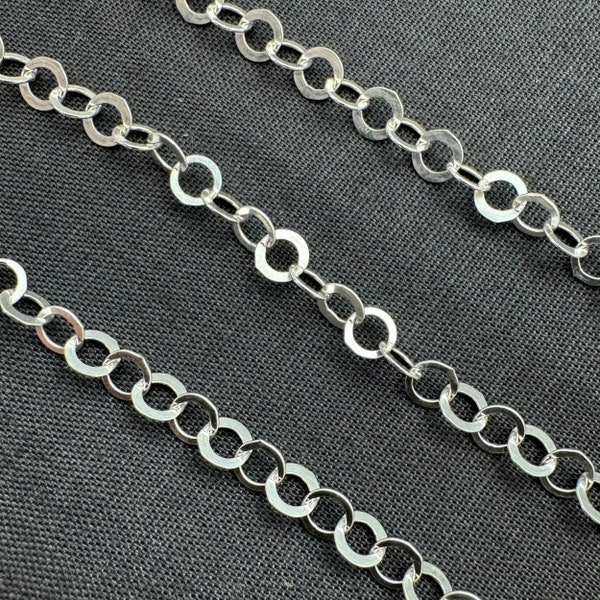 Sterling Silver Chains, 3.5mmFlat Circle Chain, Wholesale Bulk Unfinished Chain, Jewelry Making Chain, Permanent Jewelry Supplies Sku:101015