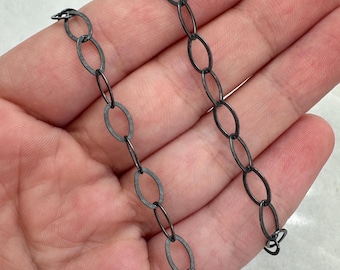 Oxidized 925 Sterling Silver Flat Oval Cable Chain-Unfinished Bulk Chains-Wholesale Chains-Black Silver Jewelry Chain-