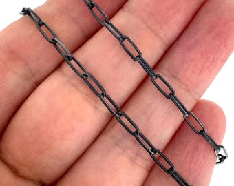 Oxidized 925 Sterling Silver Rectangle Box Chain-Unfinished Bulk Chain-Long Box Chain-Black Silver Jewelry Chain