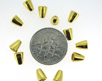 Gold Bead Caps- Sterling Silver Cone Hat Bead Cap -  Genuine Vermeil - Wholesale Gold plated Sterling Silver Findings- Sku: 210013-VM