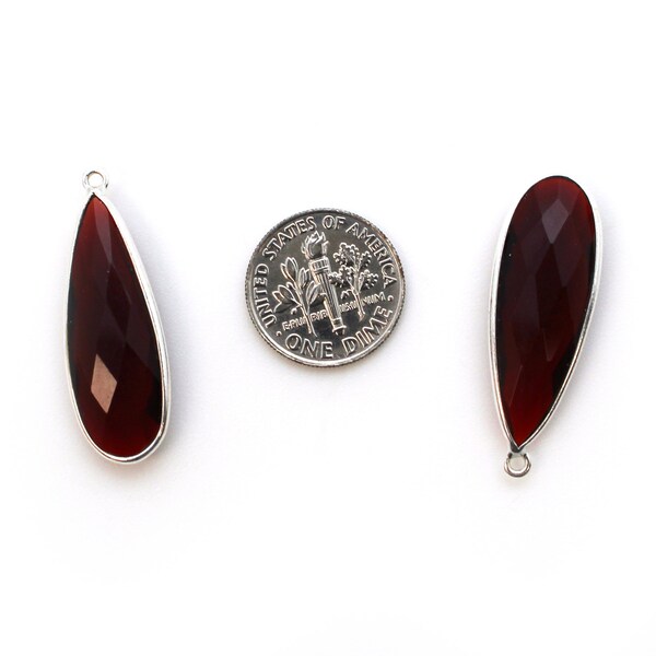 Gemstone Pendant-Garnet Quartz Teardrop Gemstone- Faceted Elongated Teardrop Charm-Sterling Silver Pendants-34mm (1pc) SKU: 201113-GAR