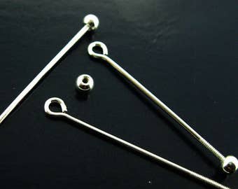 Sterling Silver Bail Pin, Open Eye Head Pin Bail - Screw on Ball Head Pin - Long Pin Bail - Sterling Silver Pins- 20-30mm Sku: 219015