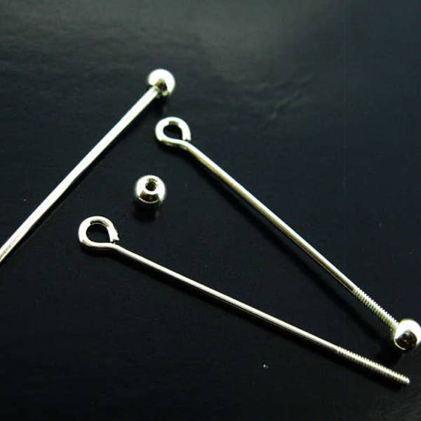 Sterling Silver Bail Pin, Open Eye Head Pin Bail - Screw on Ball Head Pin - Long Pin Bail - Sterling Silver Pins- 20-30mm Sku: 219015