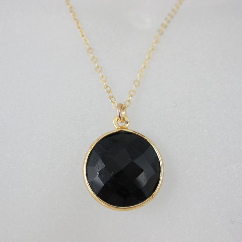 Bezel Gemstone Pendant-Faceted Round Charm-Gold Plated Sterling Silver Charms-Necklace Birthstone Charms-14mm (1pc) SKU: 201102 image 19