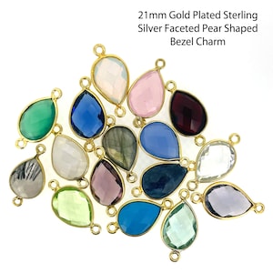 Bezel Gemstone Connector-Gold Over Silver Pear Birthstone Connector-Jewelry Gemstone Connectors-Birthstone Connector-10x14mm Teardrop Bezel