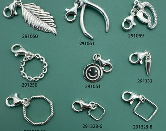 925 Sterling Silver Add on Charms With Clasp, Wholesale Charms, Jewelry Supplies, Bulk Charms, Bracelet Making, Shapes, Miscellaneous Charms