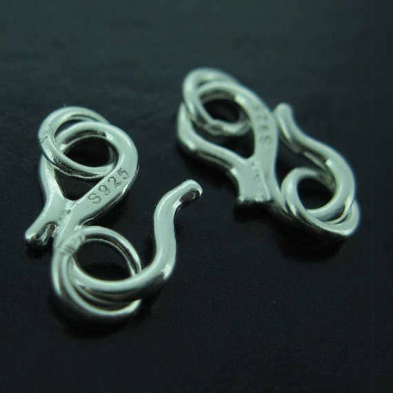 Sterling Silver S Clasp Hook Clasp With Closed Rings 8mm S Shape