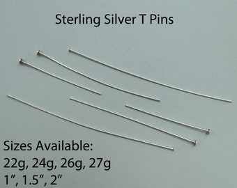 925 Sterling Silver Flat End Pins, T Pins, Flat Headpin, Wholesale Pins, Bulk Headpins, Jewelry Making Supply, 22g, 24g, 26g, 27g-SKU:204401