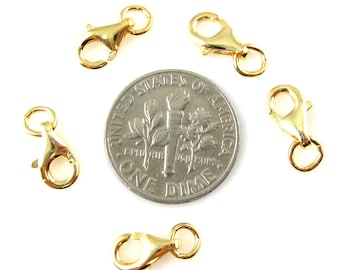 Gold Clasp, Gold plated Sterling Silver Clasp Findings. 9mm Lobster Clasp Claw Wholesale- Vermeil Findings (5 pieces) Sku: 202001-VM090