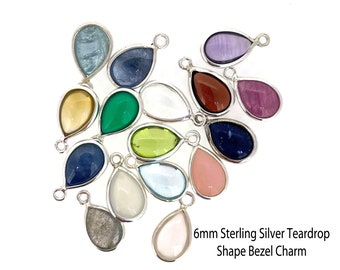 Bezel Natural Gemstone Pendant - Sterling Silver Frame - Teardrop Shape - Genuine, Natural Gemstone Charms (1 pc) SKU: 201128