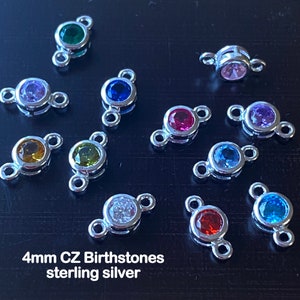 Sterling Silber kleine runde CZ Stecker-Silber CZ Geburtsstein Stecker-Schmuck Stecker-Permanente Schmuck-4 mm Stein-Fancy Bezel Birthstones