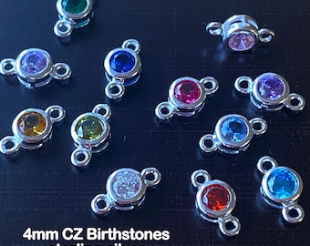 Sterling Silver Round Connector Charms-C.Z Birthstone Connector-CZ Charm Connector-Permanent Jewelry Charms-5mm-Sku:201001