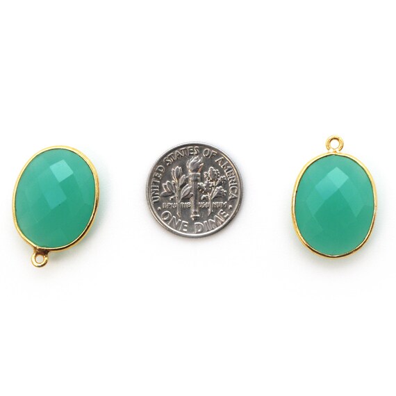 2 Pcs Bezel Gemstone Connector Peru Chalcedony 14x18mm Faceted Oval 2 Pcs Bezel Gemstone Connector Peru Chalcedony 14x18mm Faceted Oval