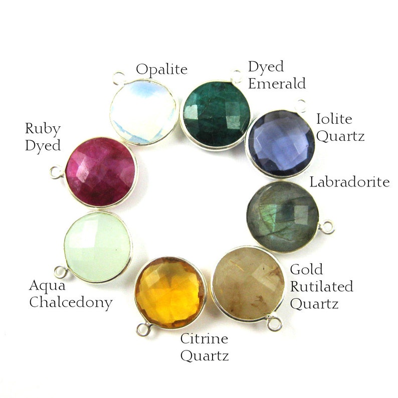 Bezel Gemstone Pendant-Aqua Chalcedony 1pc SKU 201111-AQC Faceted Round Charm-Sterling Silver Frame-Coin Shape Gem Pendant-19mm