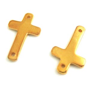Cross Charm Connector, 925 Sterling Silver - Gold plated Sterling Silver Charm - Sideways Cross Connector Pendant (16 by 10mm) Sku: 201021