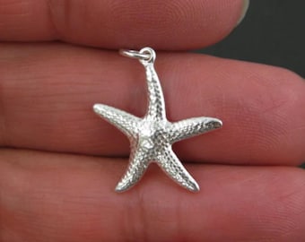 925 Sterling Silver Charm - Silver Star Fish Charm- Tiny Starfish - Wholesale Bulk Charms  ( 25mm ) Sku: 201241