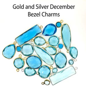 December Birthstone Bezel Connectors and Pendants-Sterling Silver-Gold Plated Silver