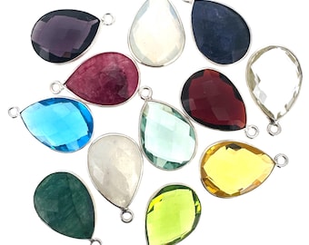 Sterling Silver Gemstone Bezel Pendant-13x18mm Faceted Teardrop-Jewelry Charms and Pendants-Birthstone Pendant-Bulk Jewelry Supplies-(1 pc)