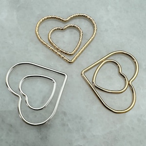 Permanent Jewelry Charm Connectors-14K Gold Filled or 925 Sterling Silver Heart Charm Connector-10mm or17mm Heart Links-Wholesale Findings