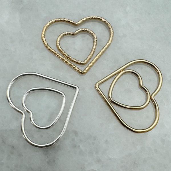 Permanent Jewelry Charm Connectors-14K Gold Filled or 925 Sterling Silver Heart Charm Connector-10mm or17mm Heart Links-Wholesale Findings