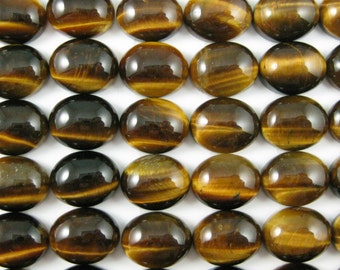 Cabochon Gemstone-Tiger Eye-Oval Cabochon- Loose Cabochon-Gemstone Cab-Genuine Semi Precious Beads- Grade A, 8 x 10 mm- Sku: 308103-TIG-08