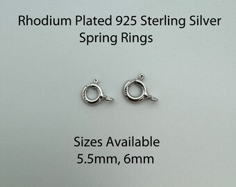 Rhodium Plated 925 Sterling Silver Spring Rings, Clasp With Open Loop, Bulk Clasps, Round Clasp, Wholesale Jewelry Supplies, 6mm, 5.5mm