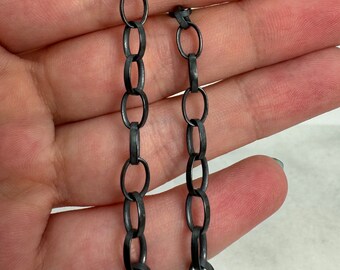 Oxidized Sterling Silver Cable Chain, Chunky Oval 7mm Rolo Chain, Unfinished Bulk Chains, Wholesale Chains- Sku: 101004-OX