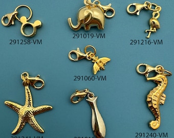 Gold Over 925 Sterling Silver Animal Charms-Jewelry Charms-Bracelet Charms-Elephant-Bee-Starfish-Flamingo-Animal Lover Charm