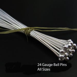 Sterling Silver Head Pins-Silver Big Ball Pins-24 Gauge, 2mm Ball End,Jewelry Making Pins-Wholesale Bulk Findings-(1&quot;,1.5&quot; and 2&quot;)Sku:204403