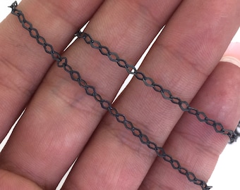 Wholesale Oxidized Sterling Silver Box Chain, Unfinished Bulk Chains, 3mm Flat Cable Chain - Flat Diamond Shape Cable Chain- Sku: 101013-OX