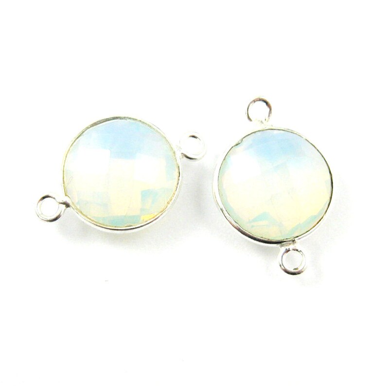 Sku 1 pc Bezel Gemstone Connector-Opalite Quartz-Sterling Silver Faceted Gem Links-Round Gem Connector-20mm-Jewelry Gemstones 209110-OPL