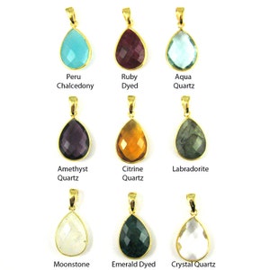 Bezel Gemstone Pendant with Bail-Faceted Teardrop Charm-Gold Plated Frame-Gemstone Necklace Pendant-Gem Pendant-29mm- SKU: 601101