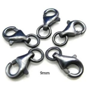 Oxidized Sterling Silver -Lobster Claw Jewelry Clasp -  Oxidized Findings Bulk - Lobster Clasp with Jump Ring 9mm ( 5 pcs) Sku: 202001-09-OX