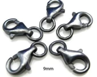 Oxidized Sterling Silver -Lobster Claw Jewelry Clasp -  Oxidized Findings Bulk - Lobster Clasp with Jump Ring 9mm ( 5 pcs) Sku: 202001-09-OX