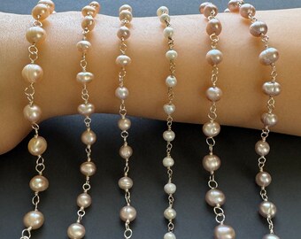 Cadenas de joyería permanentes: cadena de rosario de perlas de agua dulce, rosa, morado y blanco, cadena para bisutería, cadena sin terminar al por mayor.