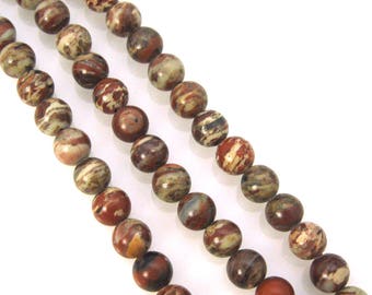 Brecciated Jasper Beads - Natural Stone Smooth Round Beads 6mm, Semi-Precious Gemstone Beads (Sold Per Strand) SKU: 351010