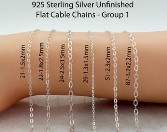 Sterling Silver Flat Cable Chain-Bulk Unfinished Chain By The Foot-Permanent Jewelry-Bulk Chains-Jewelry Making Supplies-10 Different Chains