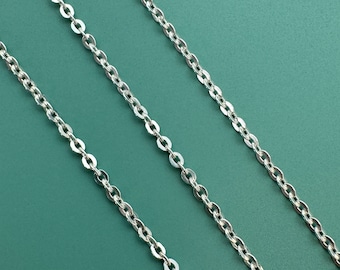 925 Sterling Silver Chains, Bulk Unfinished Chains, 1.5mm Solid Flat Oval Chain, Wholesale Jewelry Supply, Jewelry Making Chain- Sku: 101029