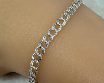 Sterling Silver Charm Bracelet - Double Plain Twisted Cable Oval Shape 5mm by 5mm (7.5 inches) SKU: 601036-7.5