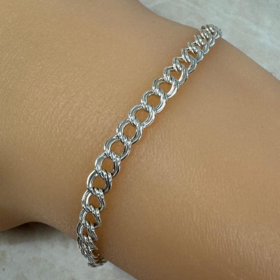 Sterling Silver Charm Bracelet - Double Plain Twisted Cable Oval