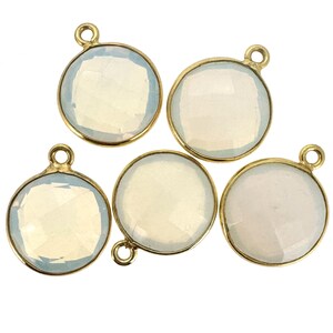 Bezel Gemstone Pendant-Faceted Round Charm-Gold Plated Sterling Silver Charms-Necklace Birthstone Charms-14mm (1pc) SKU: 201102 image 13