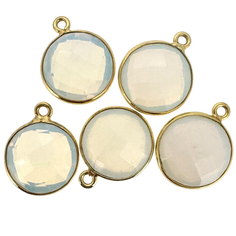 Bezel Gemstone Pendant-Faceted Round Charm-Gold Plated Sterling Silver Charms-Necklace Birthstone Charms-14mm (1pc) SKU: 201102 image 13