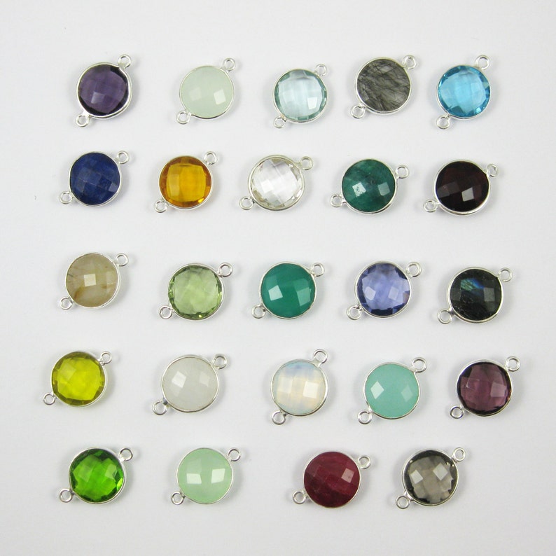 Sku 1 pc Bezel Gemstone Connector-Opalite Quartz-Sterling Silver Faceted Gem Links-Round Gem Connector-20mm-Jewelry Gemstones 209110-OPL