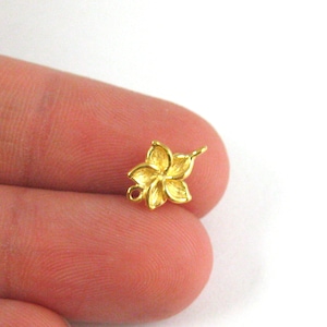 Gold Flower Charm Connector - Fragapani Flower Charm - Gold Sterling Silver Charm-Tiny Flower Charm-Wholesale Charms (11mm) Sku: 201252-VM