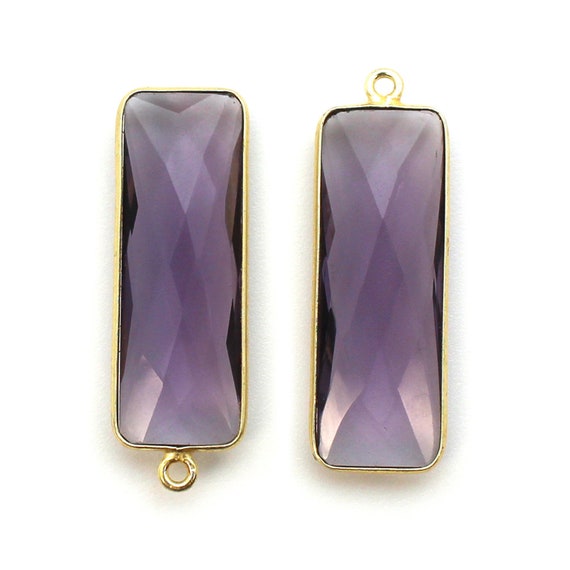 40mm Amethyst Quartz Bezel Gemstone with Bail Gold Vermeil Elongated Teardrop