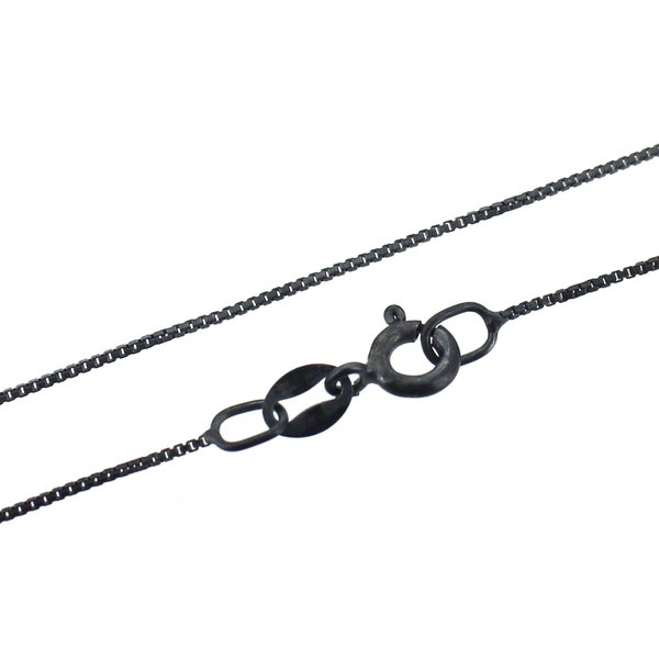 16" to 36" Oxidized 925 Sterling Silver Finished Chain-Delicate Tiny Box Chain Necklace-Black Dainty Chain-0.8mm thickness-SKU:601012OX
